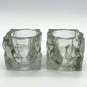 KIG Indonesia Heavy Ice Cube Square Crystal Votive Candle Holders (Set of 2)